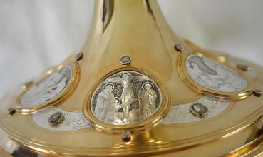 Solid silver gilt antique French Romanesque Chalice.